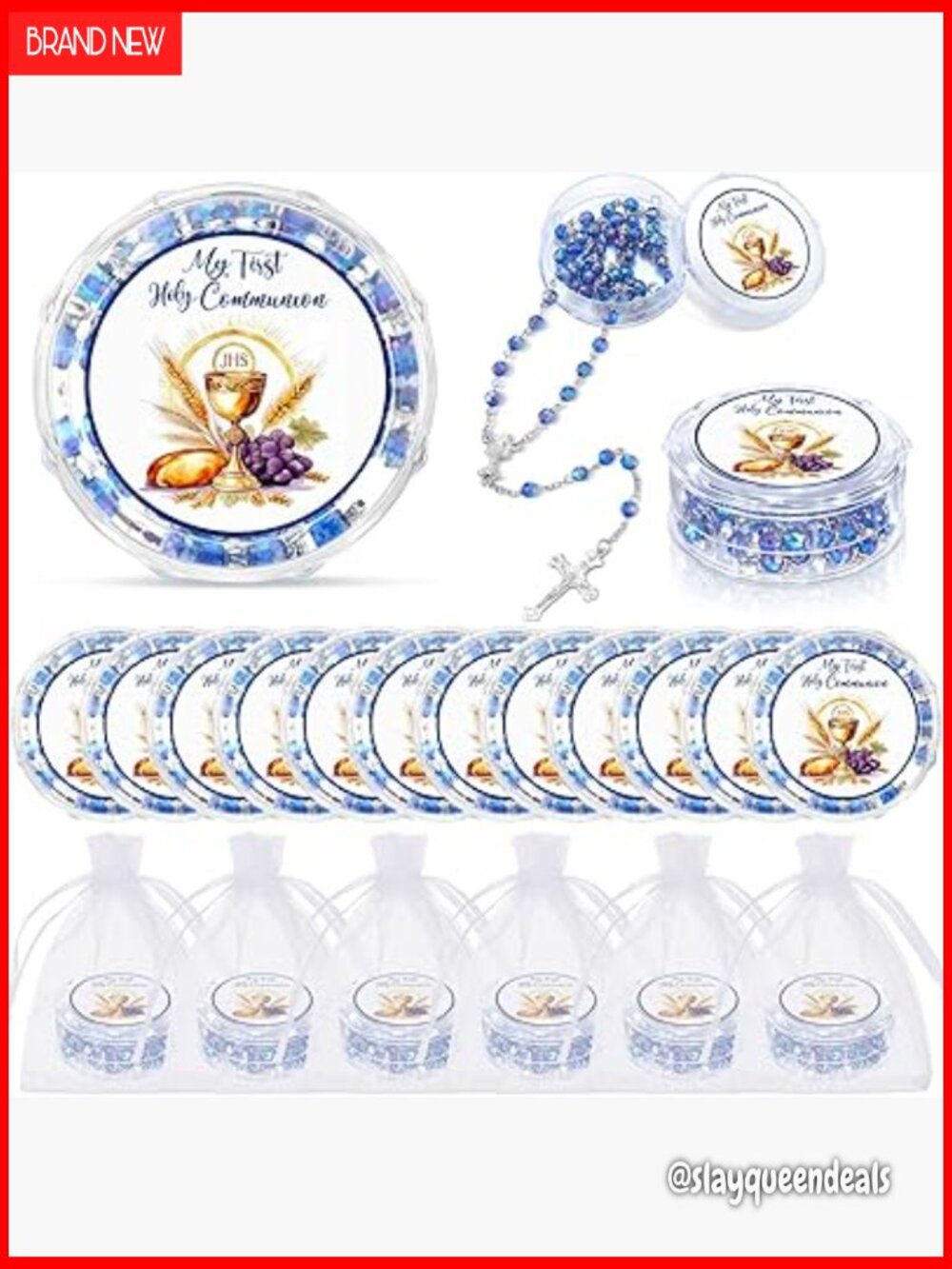 12 First Communion Scented Rosary Necklaces with Organza Bags
